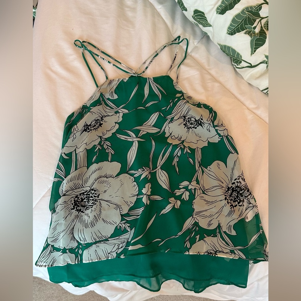 Green Flowy Strappy Floral Top